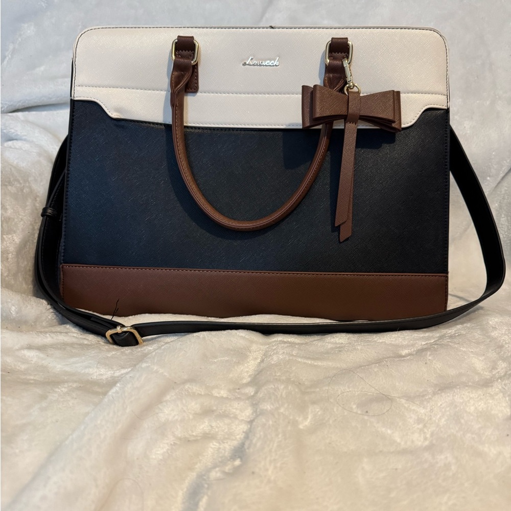 Two-Tone Handbag with Bow Accent